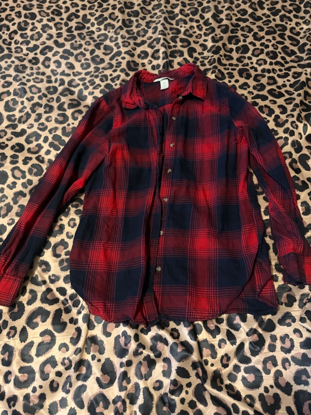 H&M Red and Navy Plaid Button-Down Shirt